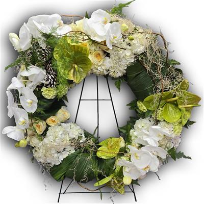 Rose and Orchid Wreath on stand