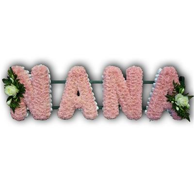 Painted lettering NANA, pink, white ribbon