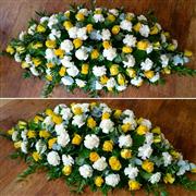 Double Ended Casket Spray Yellow Roses and White Carnation
