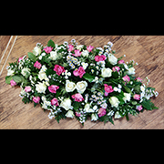 Double Ended Casket Spray Pink and White Roses
