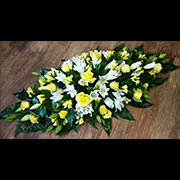 Double Ended Casket Spray White Lilies Yellow Roses and Freesia