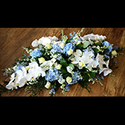 Luxury Double Ended Casket Spray White Orchid Blue Hydrangea