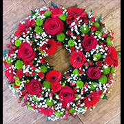 Rose Wreath Red and Green with Gyp