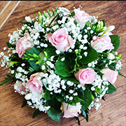 Superb Posy Pink Roses White Freesia and Gyp