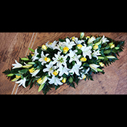 Double Ended Casket Spray White Lilies Yellow Roses 