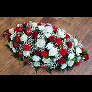 Double Ended Casket Spray Red and White Roses and Carnations