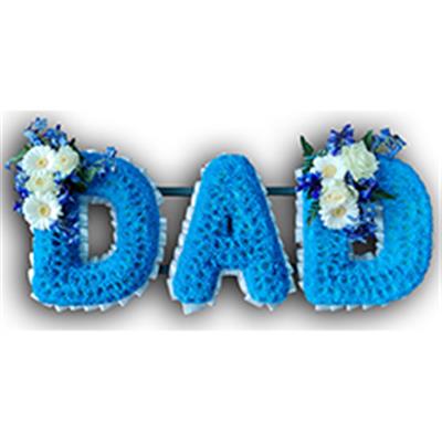 Painted lettering DAD sky blue, white ribbon