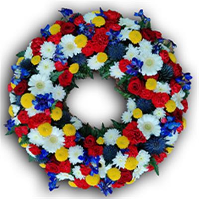Classic Wreath Blue White Red and Yellow