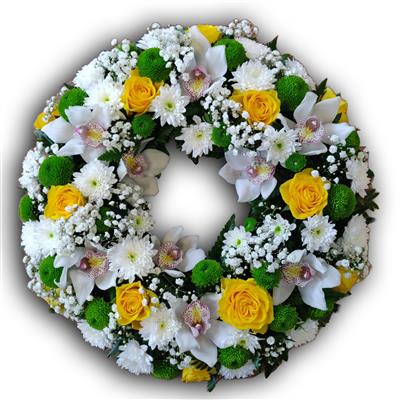 Exotic touch wreath, white, yellow, green