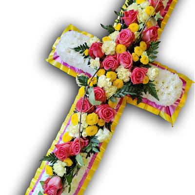 Traditional Cross, yellow, pink