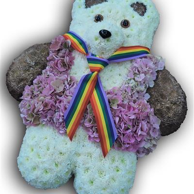 Teddy with rainbow tie, pink, brown