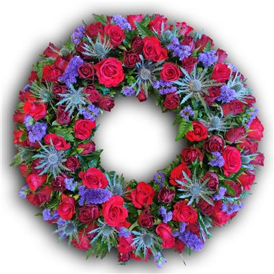Red Rose wreath with thistle