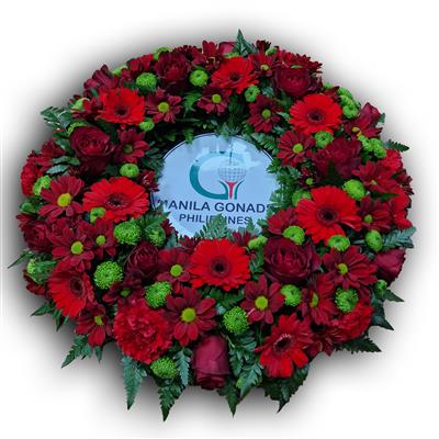 Luxury Rose Wreath, red, green with logo
