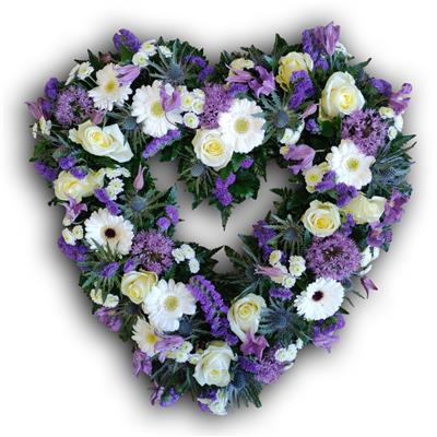 Open Heart, lilac, white with thistle