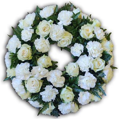 Premium wreath, white roses, white carnations